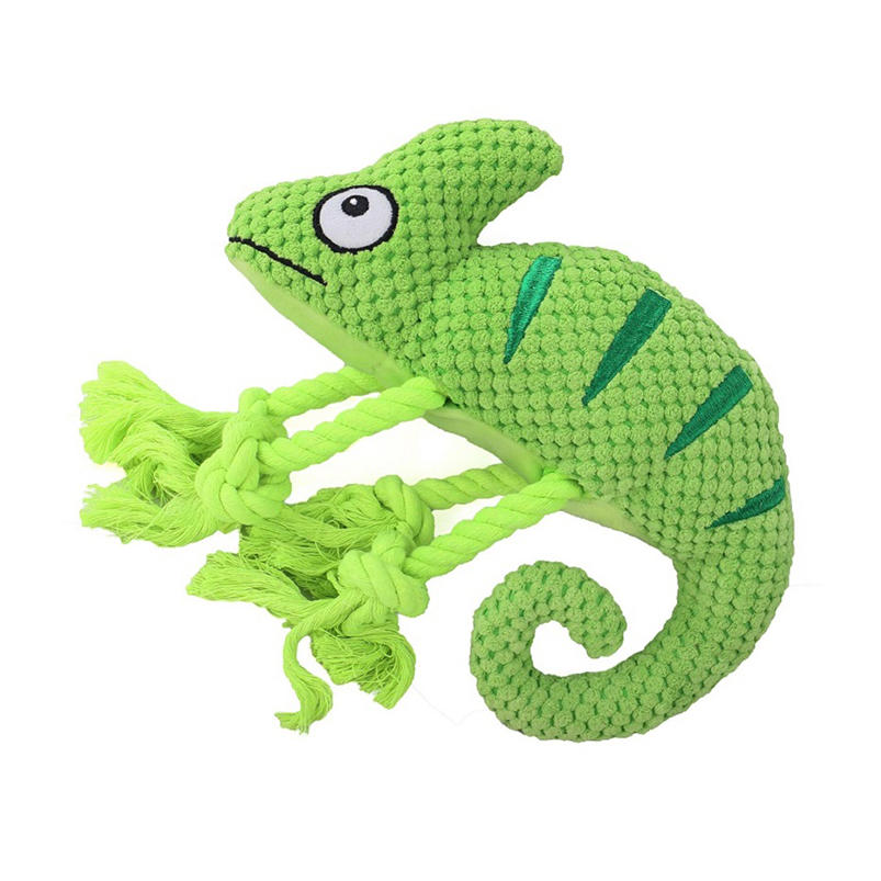 Chameleon Collection Design Plush Dog Toys for Aggressive Chewers Cotton Rope Interactive Squeaky Plush Toy 