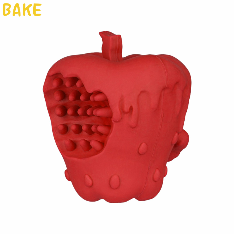 Dog Toy Wholesale Made of Natural Rubber Chewy Apple Shape Squeak Interactive Toy Pet