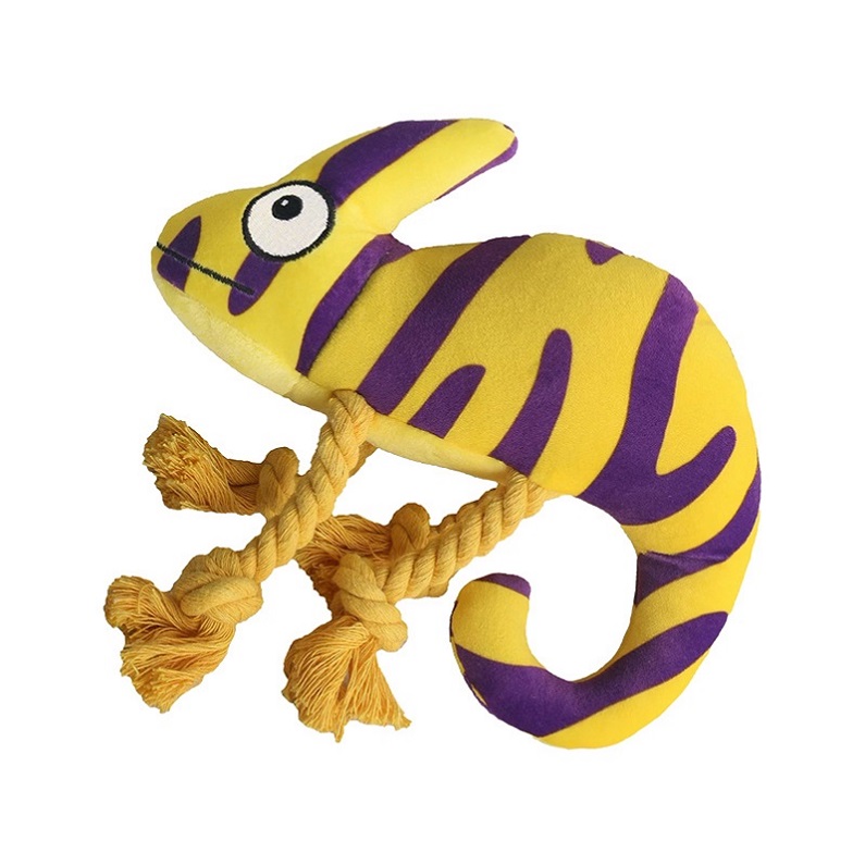 Chameleon Design Plush Squeaky Chew Dog Toy Cotton Knot Rope Teeth Cleaning Massage Gum Pet Toy Wholesale 