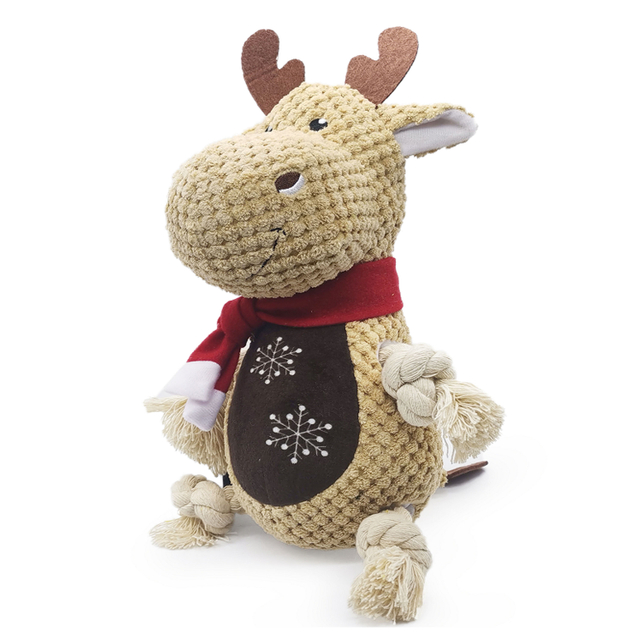 Christmas Reindeer Stuffed Dog Toy Plush with Rope Arms