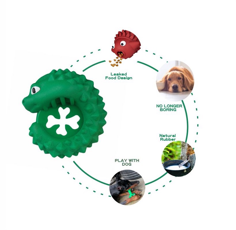 Non-toxic Natural Rubber Chameleon Design Teeth Cleaning Indestructible Chewing Dog Toy Leaking Dispenser
