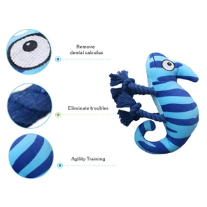Chameleon Design Plush Squeaky Chew Dog Toy Cotton Knot Rope Teeth Cleaning Massage Gum Pet Toy Wholesale 