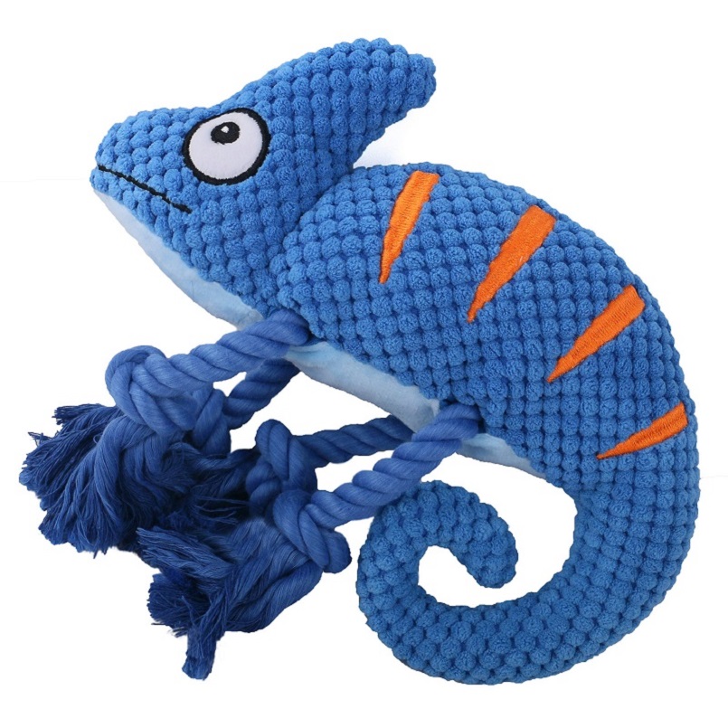  Small To Medium Breed Chameleon Design Multiple Color Durable Squeak Plush Dog Toy for Aggressive Chewers