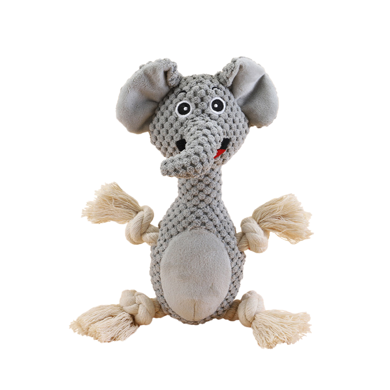 Dog Toy Indestructible Cute Elephant Design Made of Soft Flannel And Plush Knots, Squeaky Dog Toy