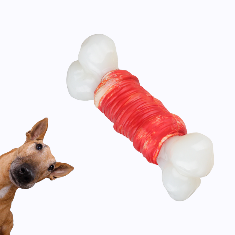 Chew Unique Pet Toy Natural Non-toxic Chewy Bacon Bone Design Nylon Mixed Rubber Chew Dog Toy