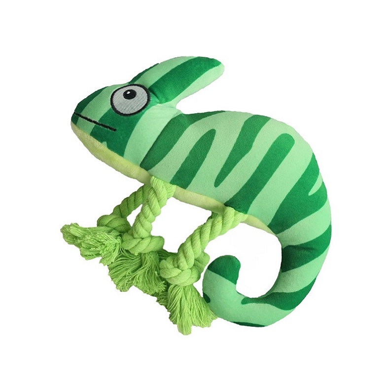 Chameleon Design Plush Squeaky Chew Dog Toy Cotton Knot Rope Teeth Cleaning Massage Gum Pet Toy Wholesale 